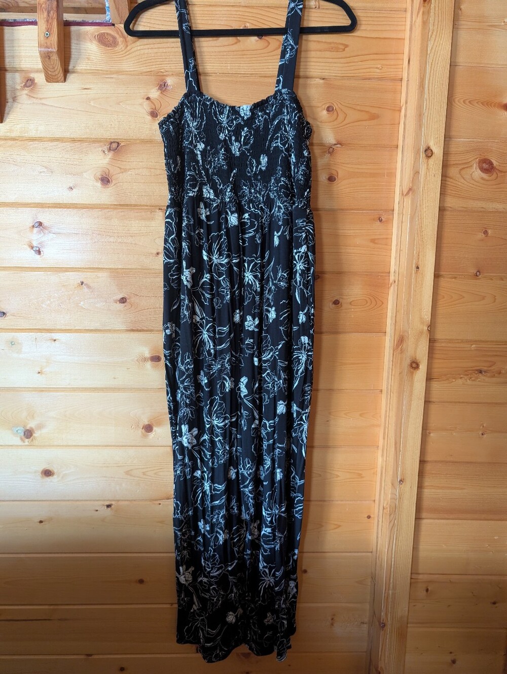 Black Floral Smocked Jumpsuit- Women's